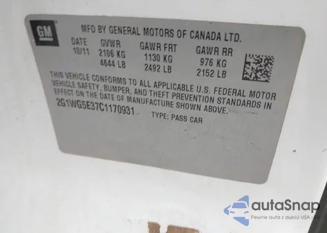 2012 Chevrolet Impala Lt from USA, damaged, VIN 2G1WG5E37C1170931